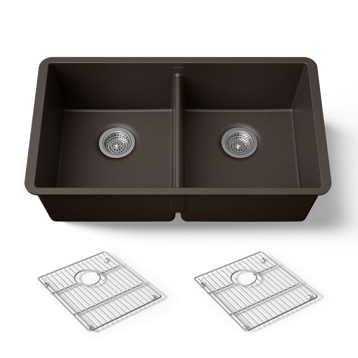 KOHLER K-36750 Billings 32-1/2" Undermount Double-bowl Kitchen Sink, Matte Brown - 3/4 view of product