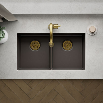 KOHLER K-36750 Billings 32-1/2" Undermount Double-bowl Kitchen Sink, Matte Brown - Detail image of a product feature