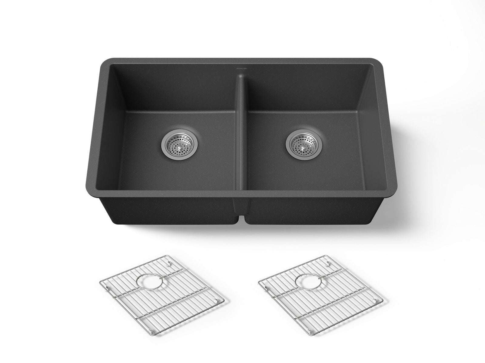 KOHLER K-36750 Billings 32-1/2" Undermount Double-bowl Kitchen Sink, Matte Graphite - 3/4 view of product
