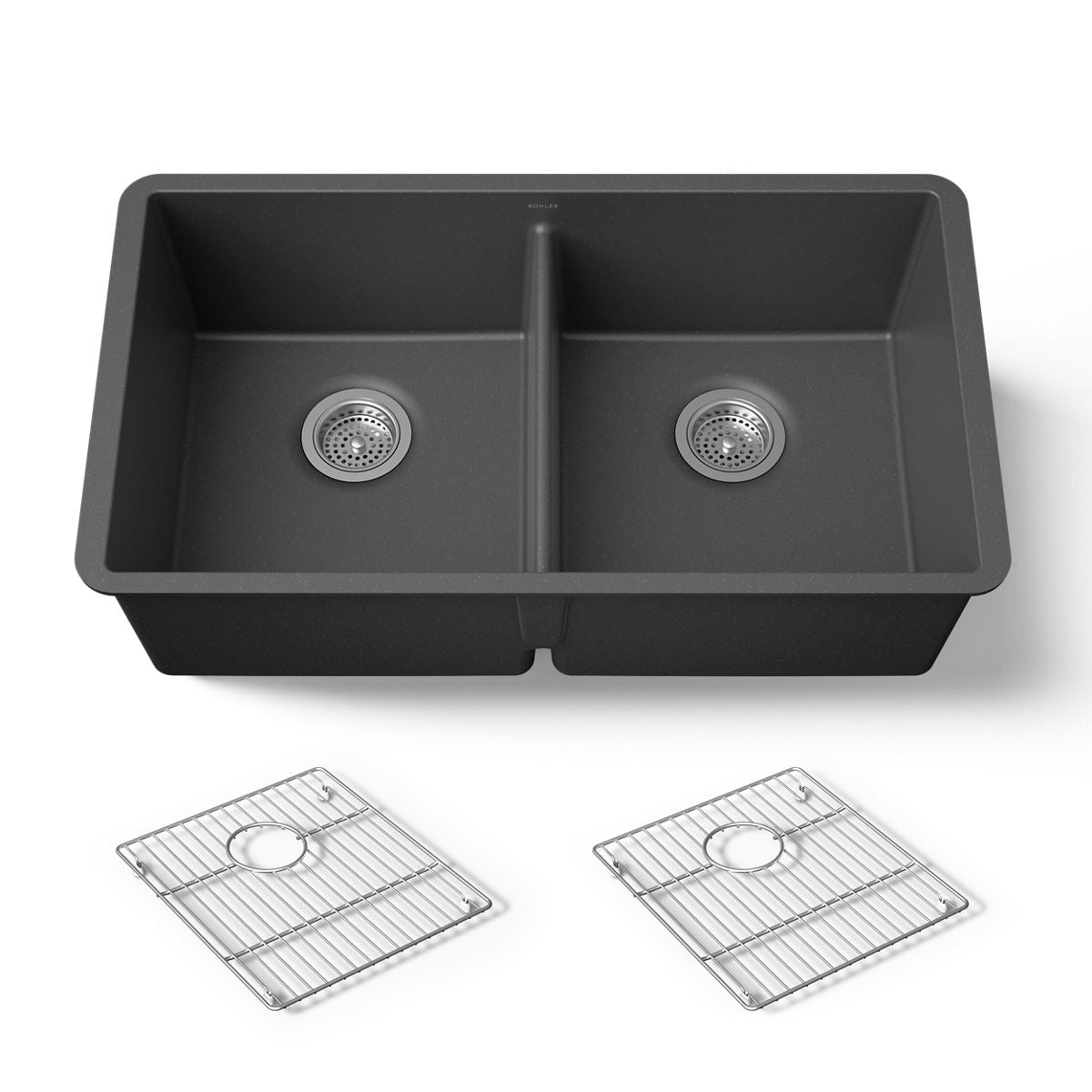 KOHLER K-36750 Billings 32-1/2" Undermount Double-bowl Kitchen Sink, Matte Graphite - 3/4 view of product