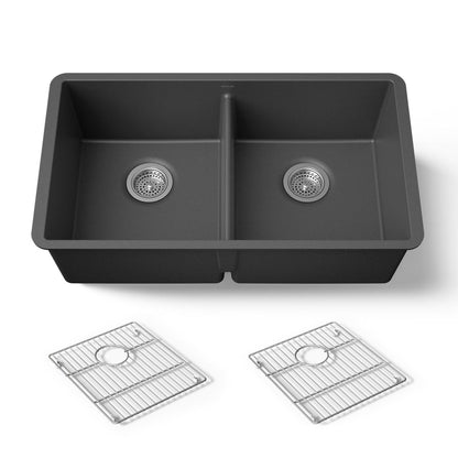 KOHLER K-36750 Billings 32-1/2" Undermount Double-bowl Kitchen Sink, Matte Graphite - 3/4 view of product
