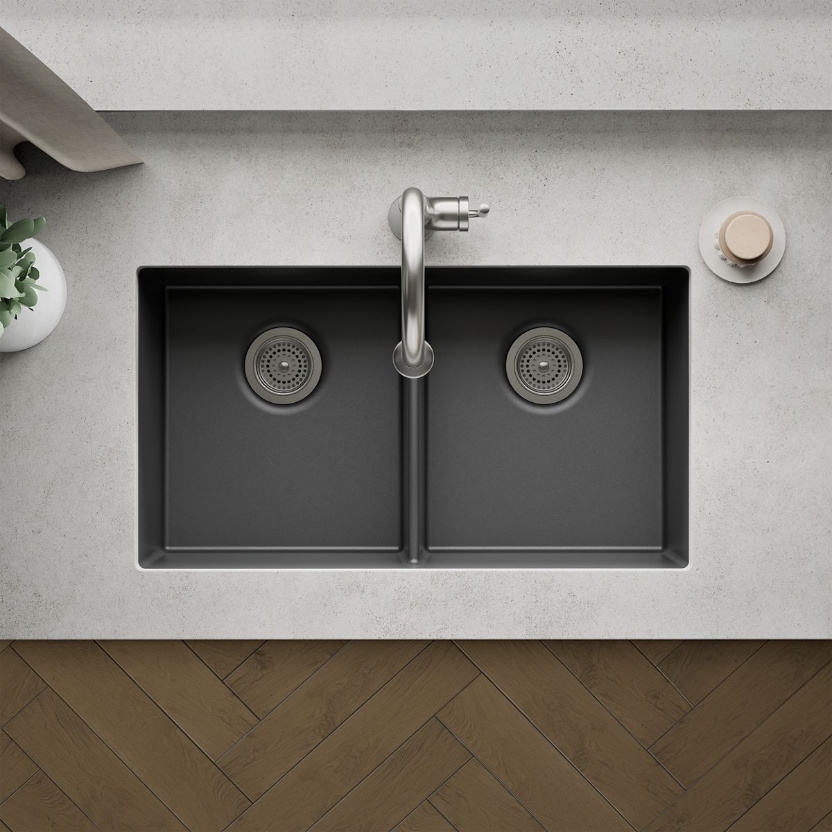KOHLER K-36750 Billings 32-1/2" Undermount Double-bowl Kitchen Sink, Matte Graphite - Detail image of a product feature