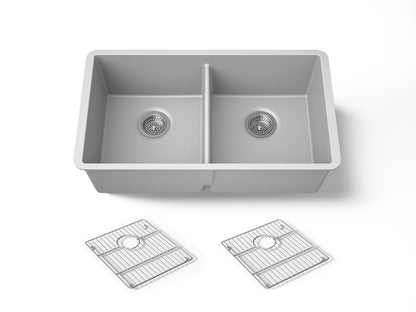 KOHLER K-36750 Billings 32-1/2" Undermount Double-bowl Kitchen Sink, Matte Grey - 3/4 view of product