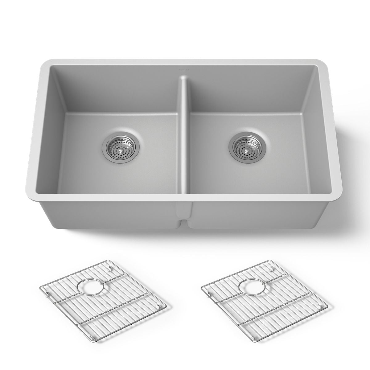 KOHLER K-36750 Billings 32-1/2" Undermount Double-bowl Kitchen Sink, Matte Grey - 3/4 view of product