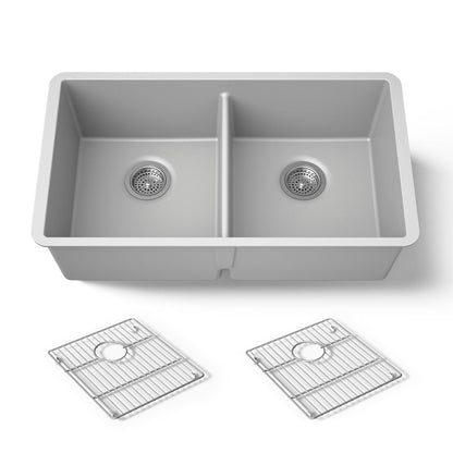 KOHLER K-36750 Billings 32-1/2" Undermount Double-bowl Kitchen Sink, Matte Grey - 3/4 view of product
