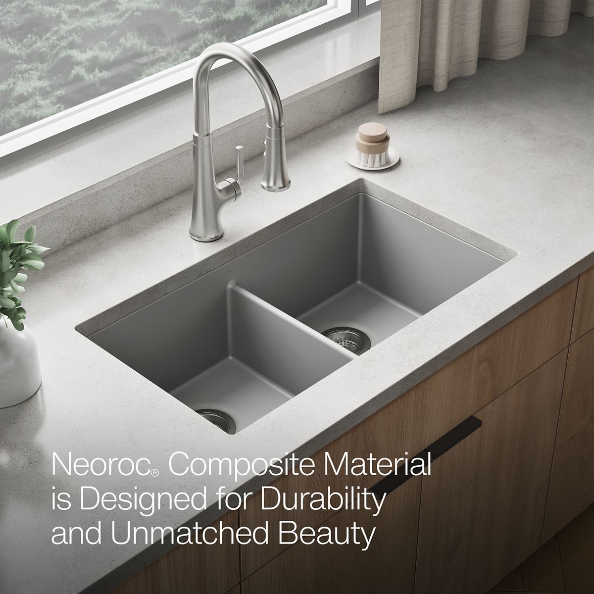 KOHLER K-36750 Billings 32-1/2" Undermount Double-bowl Kitchen Sink, Matte Grey - Detail image of a product feature