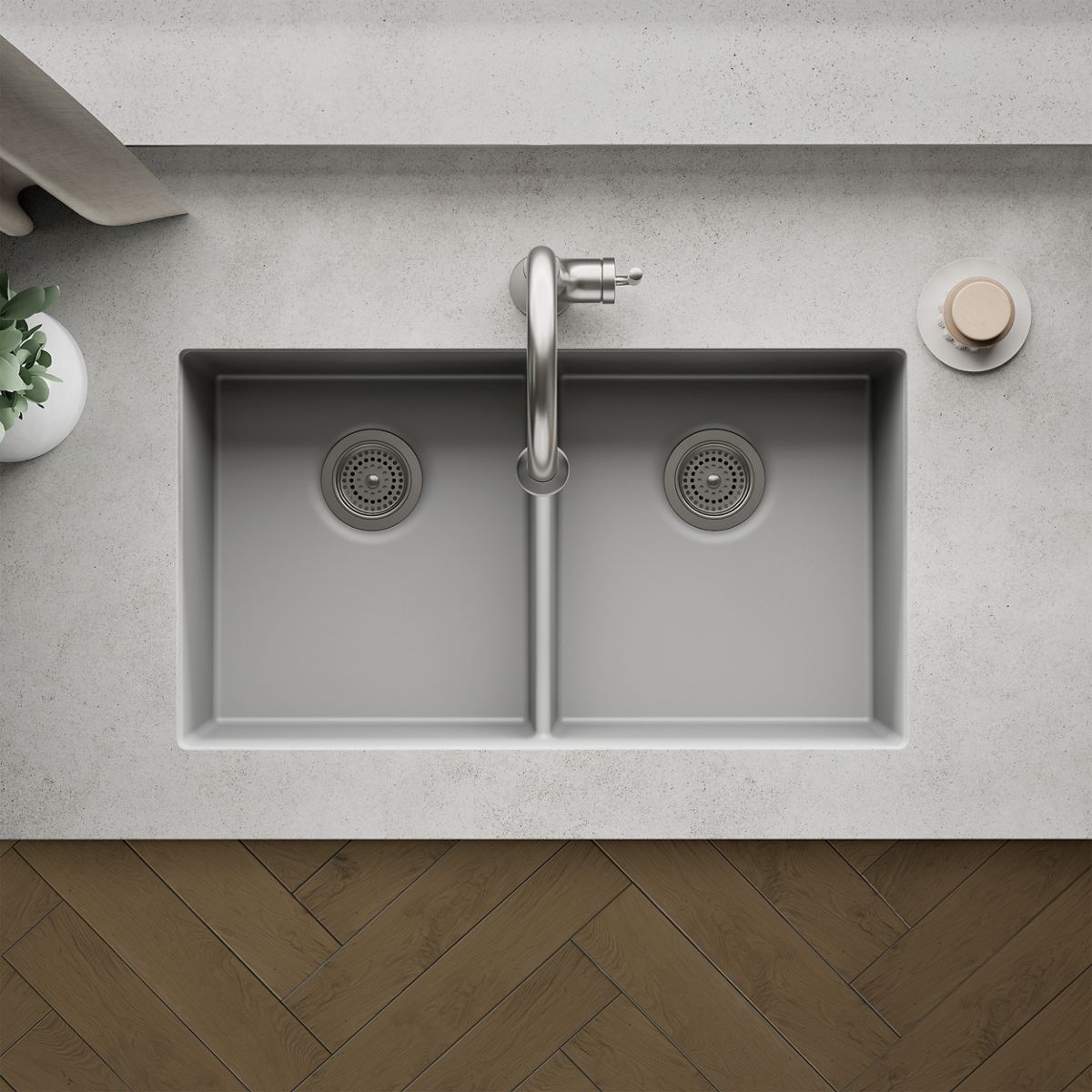 KOHLER K-36750 Billings 32-1/2" Undermount Double-bowl Kitchen Sink, Matte Grey - Detail image of a product feature