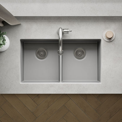 KOHLER K-36750 Billings 32-1/2" Undermount Double-bowl Kitchen Sink, Matte Grey - Detail image of a product feature