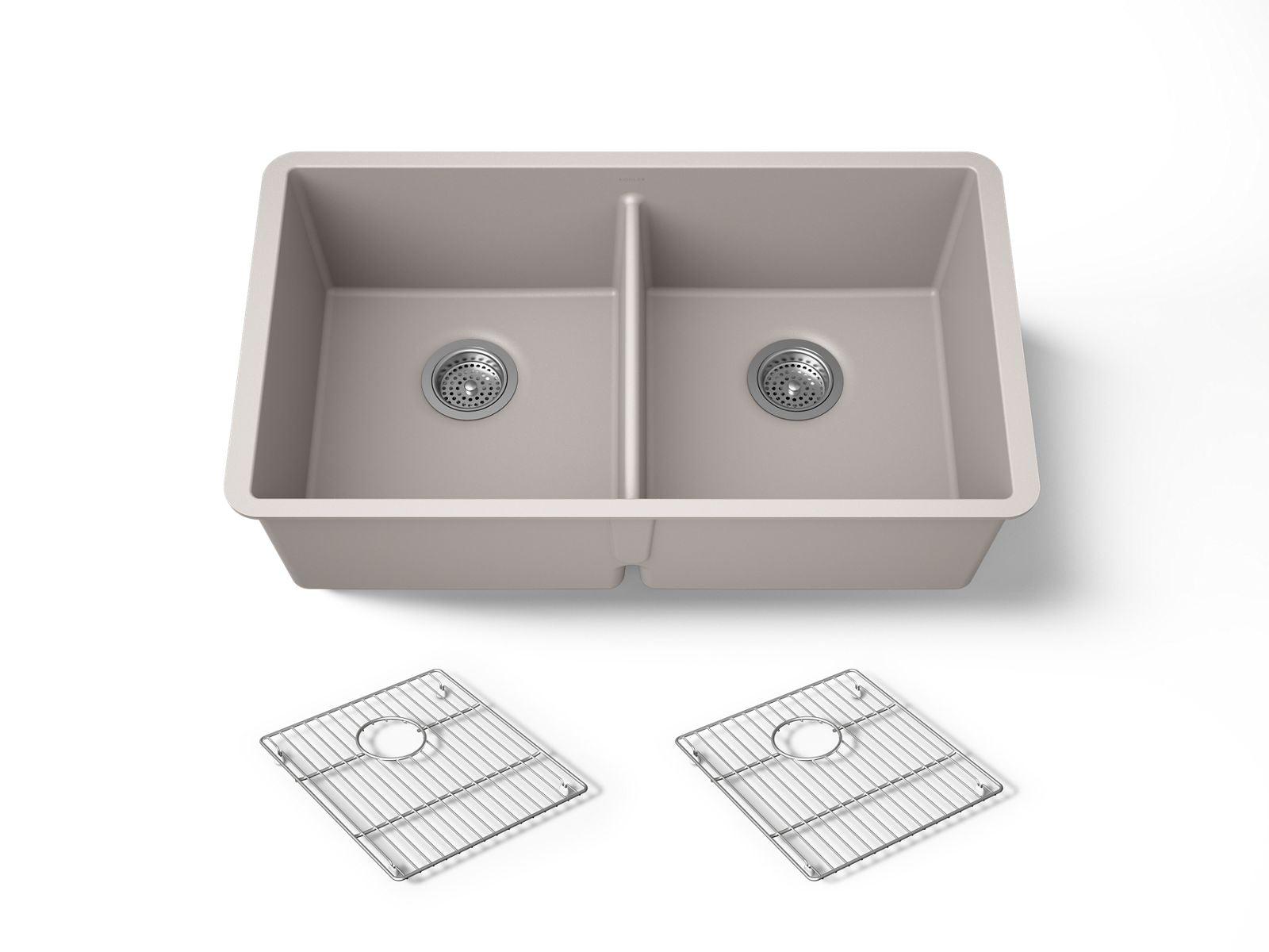 KOHLER K-36750 Billings 32-1/2" Undermount Double-bowl Kitchen Sink, Matte Taupe - 3/4 view of product