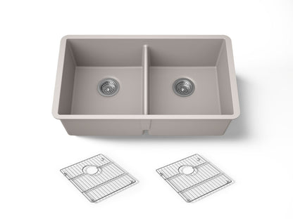 KOHLER K-36750 Billings 32-1/2" Undermount Double-bowl Kitchen Sink, Matte Taupe - 3/4 view of product