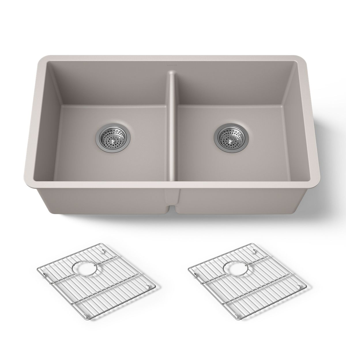 KOHLER K-36750 Billings 32-1/2" Undermount Double-bowl Kitchen Sink, Matte Taupe - 3/4 view of product