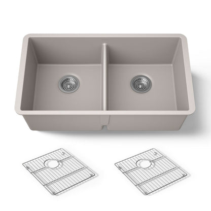 KOHLER K-36750 Billings 32-1/2" Undermount Double-bowl Kitchen Sink, Matte Taupe - 3/4 view of product