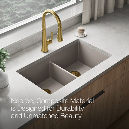 KOHLER K-36750 Billings 32-1/2" Undermount Double-bowl Kitchen Sink, Matte Taupe - Detail image of a product feature