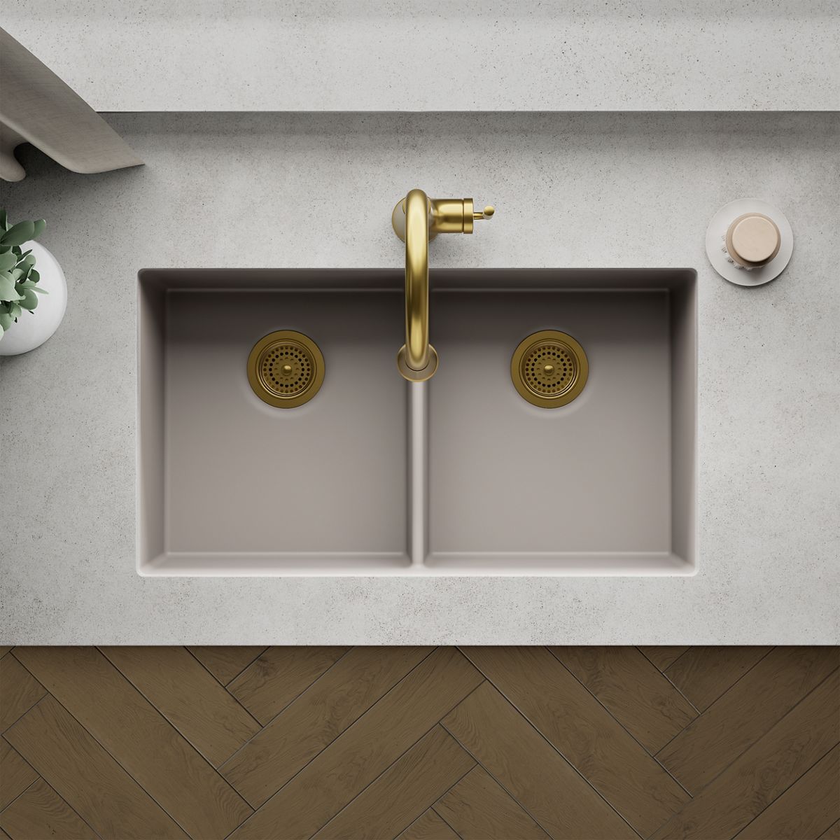 KOHLER K-36750 Billings 32-1/2" Undermount Double-bowl Kitchen Sink, Matte Taupe - Detail image of a product feature