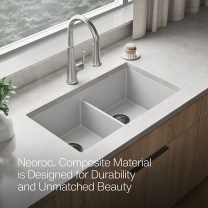 KOHLER K-36750 Billings 32-1/2" Undermount Double-bowl Kitchen Sink, Matte White - Detail image of a product feature