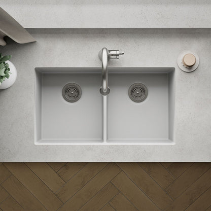 KOHLER K-36750 Billings 32-1/2" Undermount Double-bowl Kitchen Sink, Matte White - Detail image of a product feature