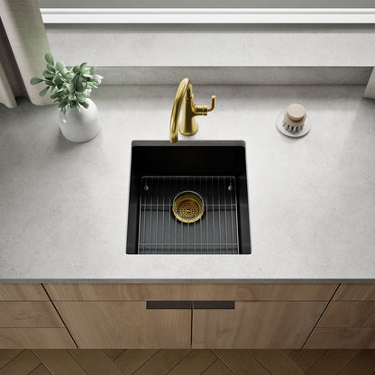 KOHLER K-36751 Billings 17-1/2" Undermount Bar Sink, Matte Black - Shows close up detail of product in room