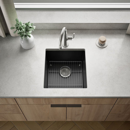 KOHLER K-36751 Billings 17-1/2" Undermount Bar Sink, Matte Graphite - Shows close up detail of product in room