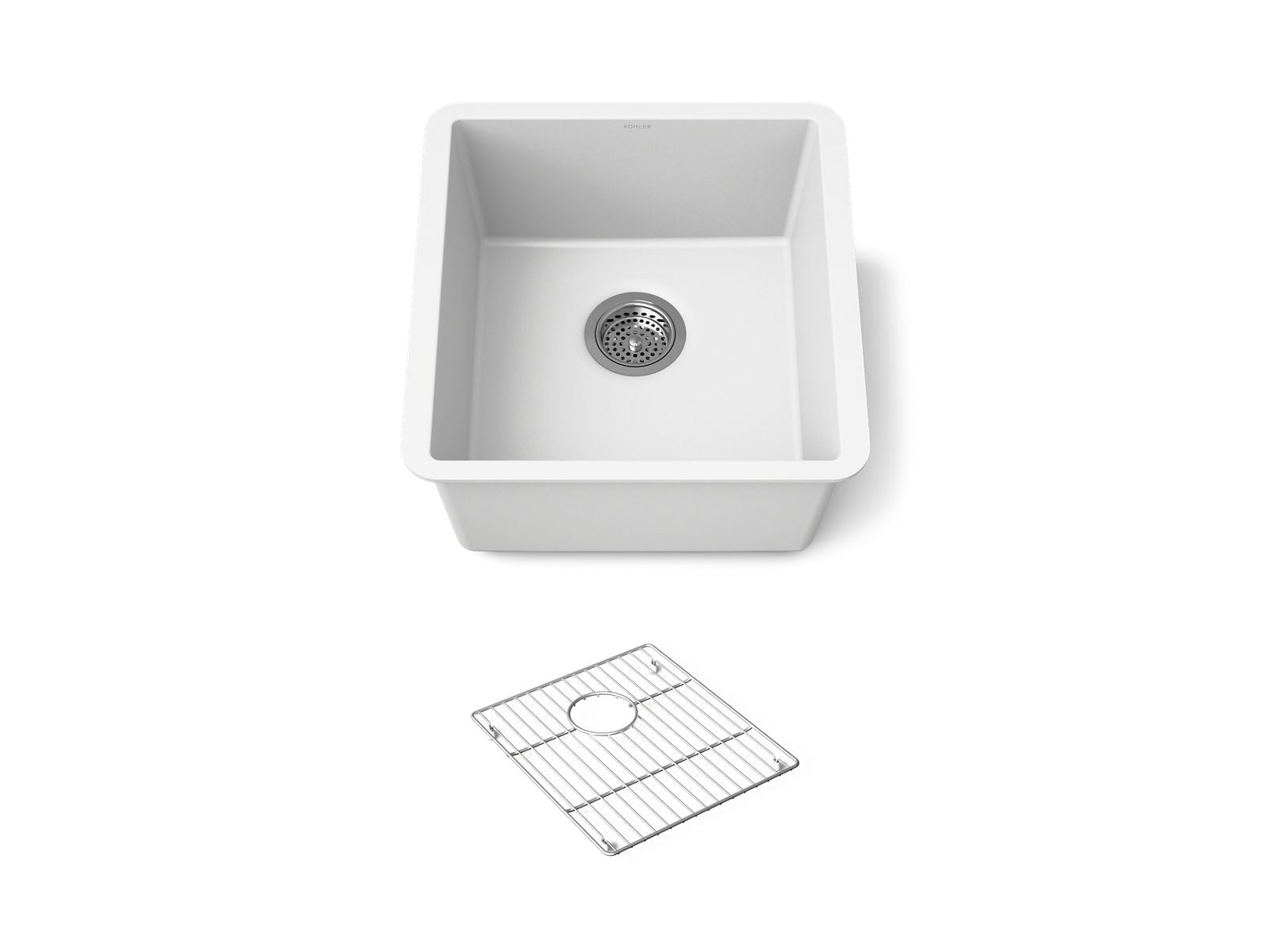 KOHLER K-36751 Billings 17-1/2" Undermount Bar Sink, Matte White - 3/4 view of product