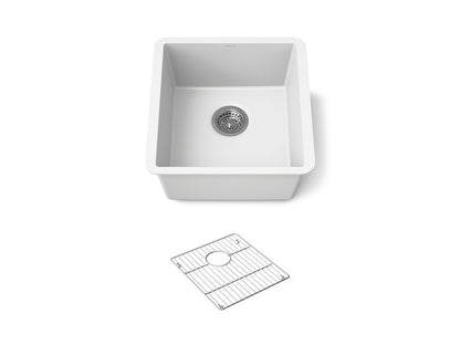 KOHLER K-36751 Billings 17-1/2" Undermount Bar Sink, Matte White - 3/4 view of product