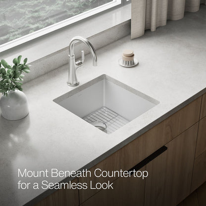 KOHLER K-36751 Billings 17-1/2" Undermount Bar Sink, Matte White - image focused on single product story