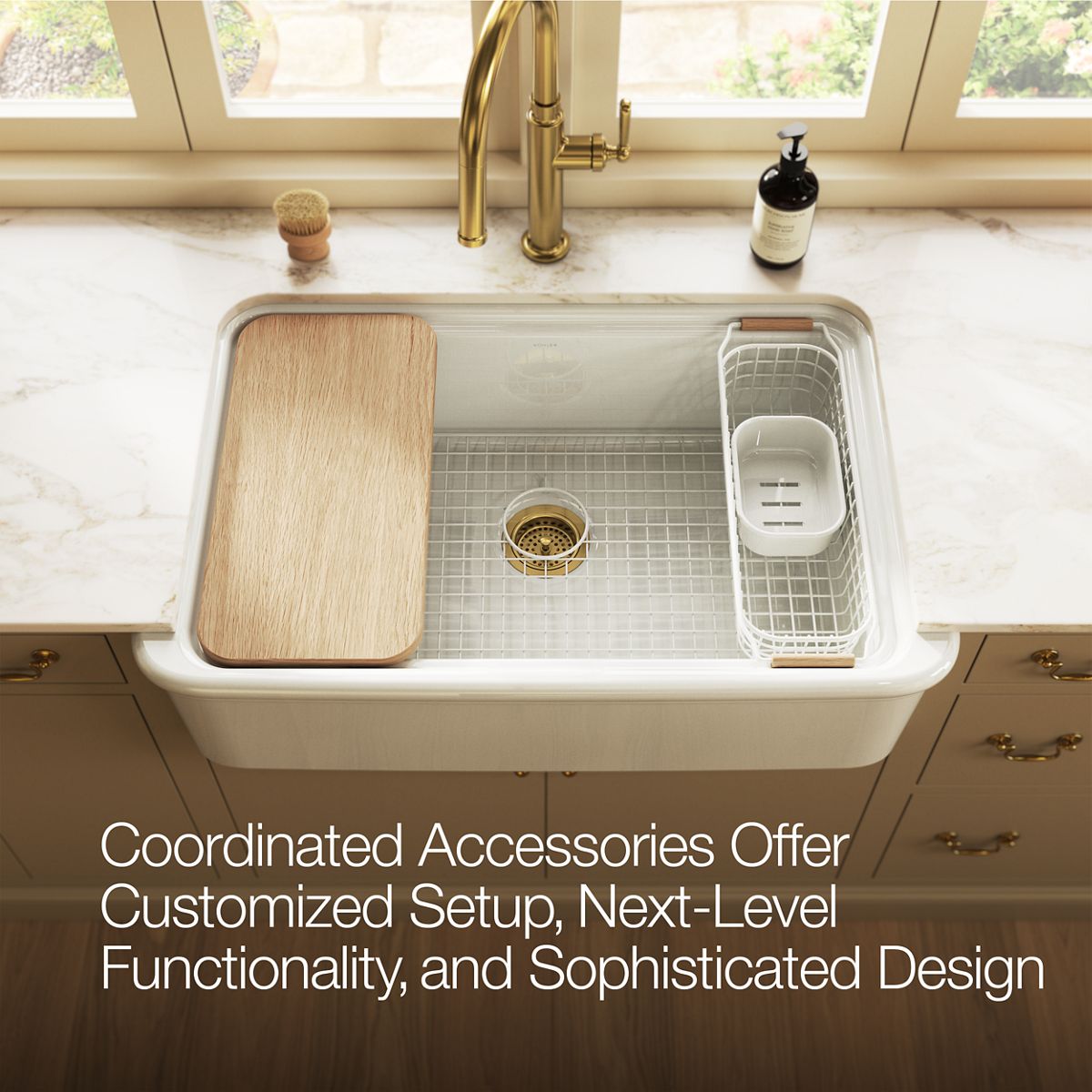 KOHLER K-36793 White Oak Cutting Board for Audrine Farmhouse Workstation Kitchen Sink - close-up view of product detail