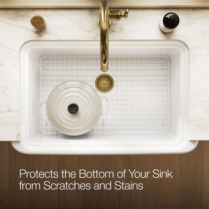 KOHLER K-37647 Sink Rack for Audrine Farmhouse Kitchen Sink, Cloude White - Products in use in overhead room view
