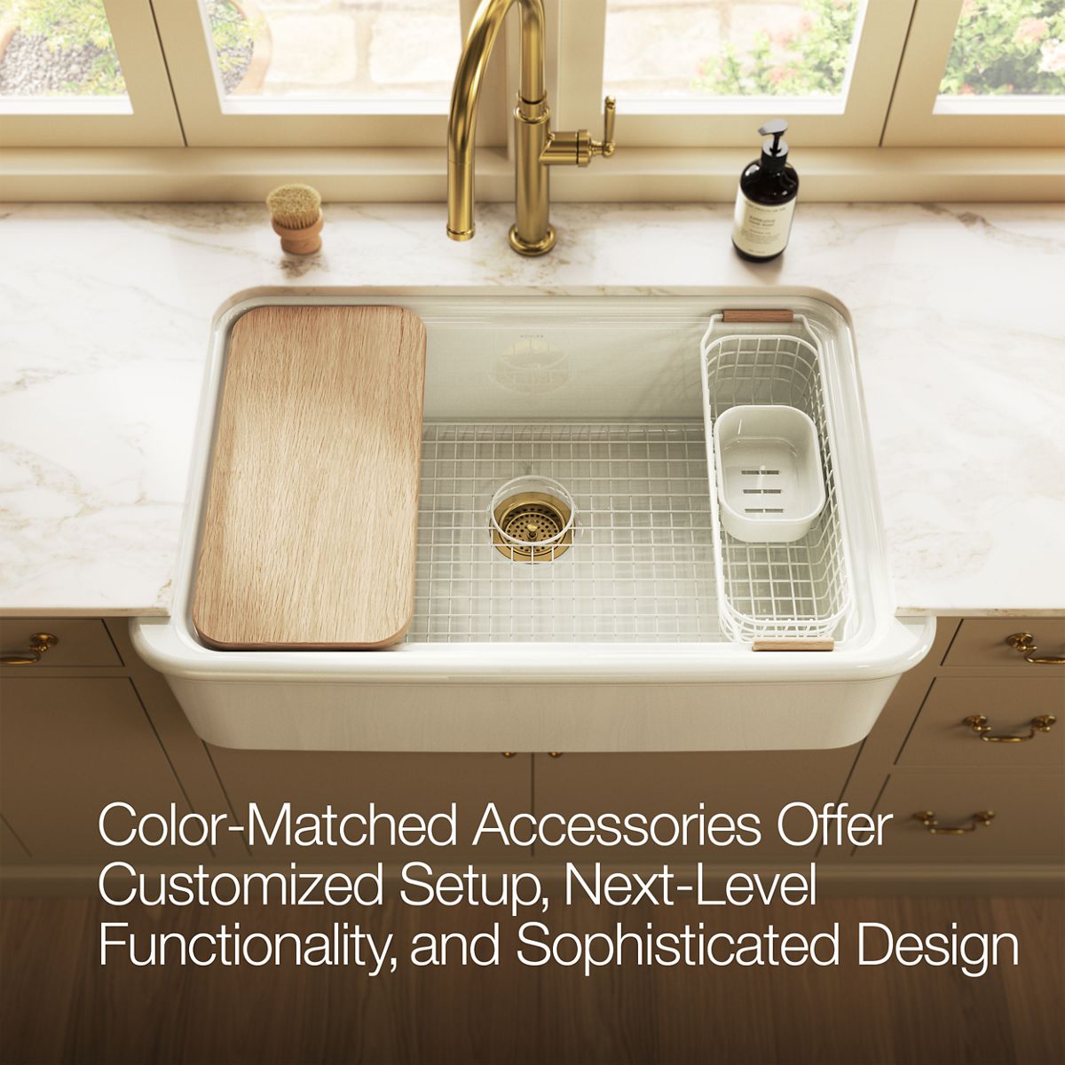 KOHLER K-37647 Sink Rack for Audrine Farmhouse Kitchen Sink, Dune - close-up view of product detail
