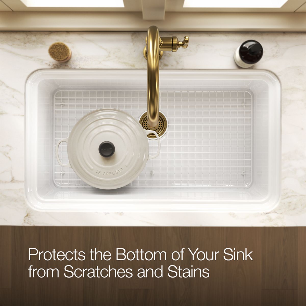 KOHLER K-37650 Sink Rack for Audrine Kitchen Sink, Cloude White - Products in use in overhead room view