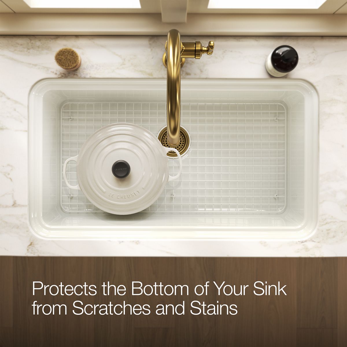 KOHLER K-37650 Sink Rack for Audrine Kitchen Sink, Dune - Products in use in overhead room view