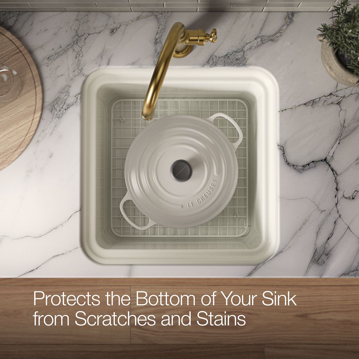 KOHLER K-37651 Sink Rack for Audrine Kitchen Sink, Dune - Products in use in overhead room view