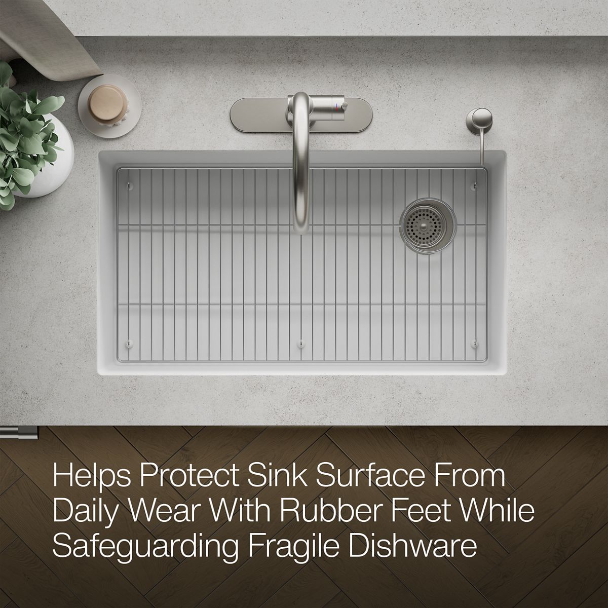 KOHLER K-37715 Billings Sink Rack, Stainless Steel - View of products in room from above