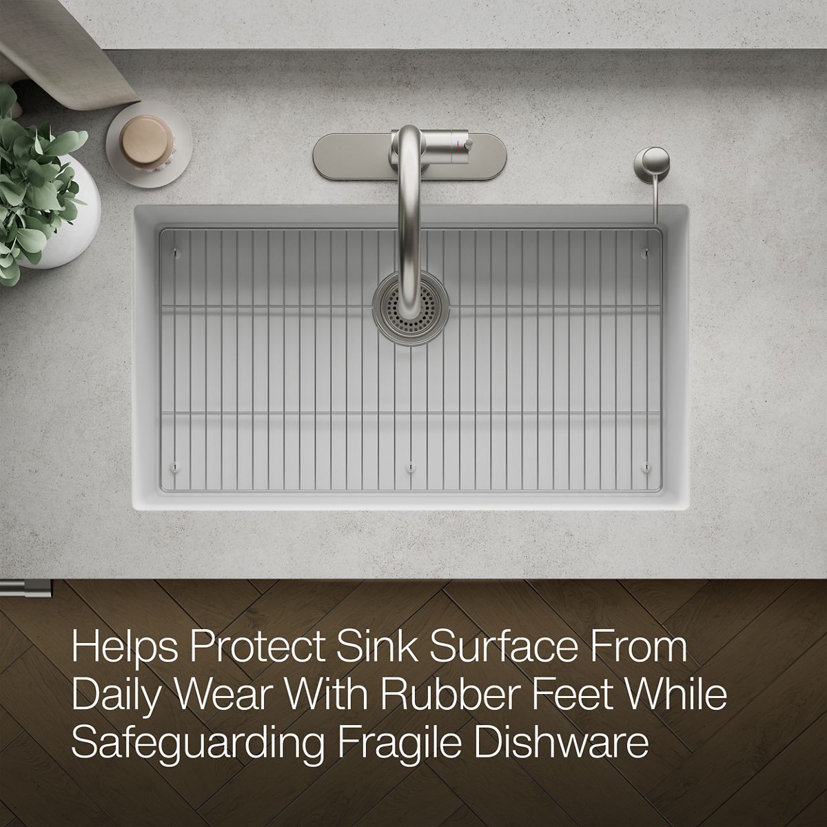 KOHLER K-37716 Billings Sink Rack, Stainless Steel - View of products in room from above
