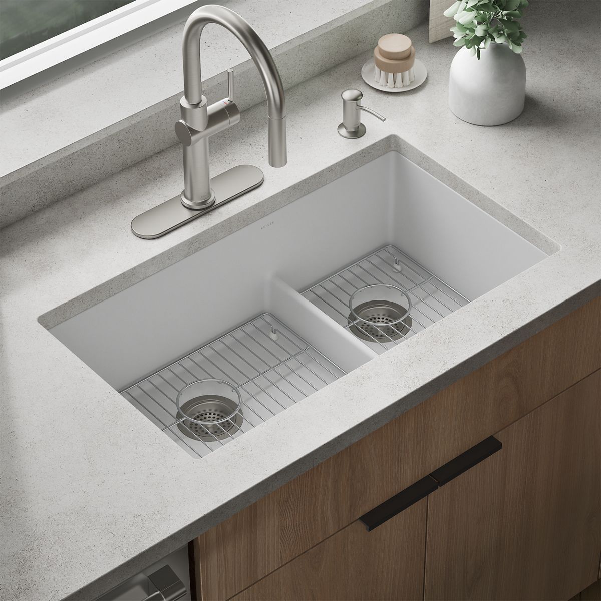 KOHLER K-37717 Billings Sink Racks, Stainless Steel - Shows close up detail of product in room