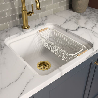 KOHLER K-37819 Wire Sink Basket for Audrine Kitchen Sink, Cloude White - Shows close up detail of product in room
