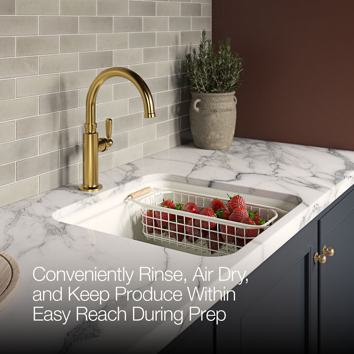 KOHLER K-37819 Wire Sink Basket for Audrine Kitchen Sink, Dune - Products in use in close room view