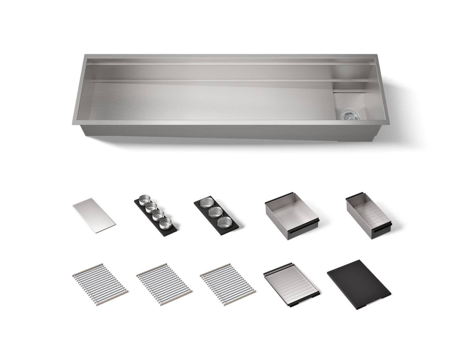 KOHLER K-37905-PAP Synthos 69-3/4" Undermount Single-bowl Workstation Kitchen Sink, Wood Composite Matte Black - 3/4 view of 