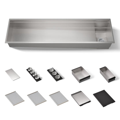 KOHLER K-37905-PAP Synthos 69-3/4" Undermount Single-bowl Workstation Kitchen Sink, Wood Composite Matte Black - 3/4 view of 