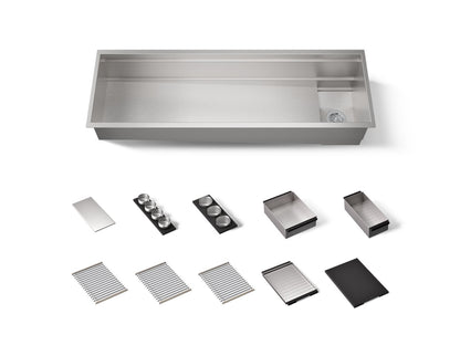 KOHLER K-37906-PAP Synthos 57-3/4" Undermount Single-bowl Workstation Kitchen Sink, Wood Composite Matte Black - 3/4 view of 