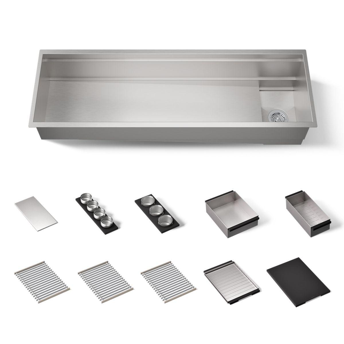 KOHLER K-37906-PAP Synthos 57-3/4" Undermount Single-bowl Workstation Kitchen Sink, Wood Composite Matte Black - 3/4 view of 