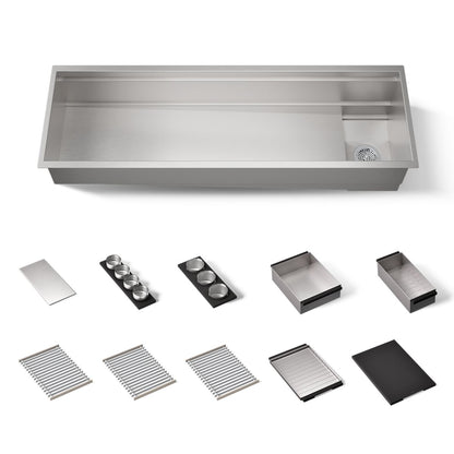 KOHLER K-37906-PAP Synthos 57-3/4" Undermount Single-bowl Workstation Kitchen Sink, Wood Composite Matte Black - 3/4 view of 