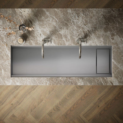 KOHLER K-37906-PAP Synthos 57-3/4" Undermount Single-bowl Workstation Kitchen Sink, Wood Composite Matte Black - Detail image