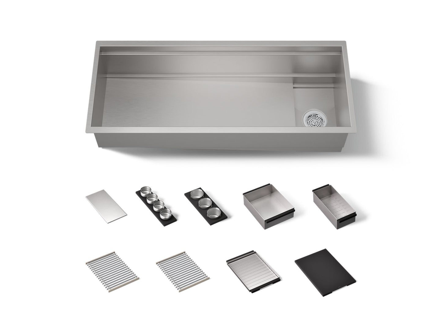 KOHLER K-37907-PAP Synthos 45-3/4" Undermount Single-bowl Workstation Kitchen Sink, Wood Composite Matte Black - 3/4 view of 