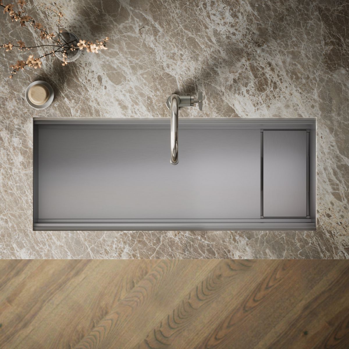 KOHLER K-37907-PAP Synthos 45-3/4" Undermount Single-bowl Workstation Kitchen Sink, Wood Composite Matte Black - Detail image