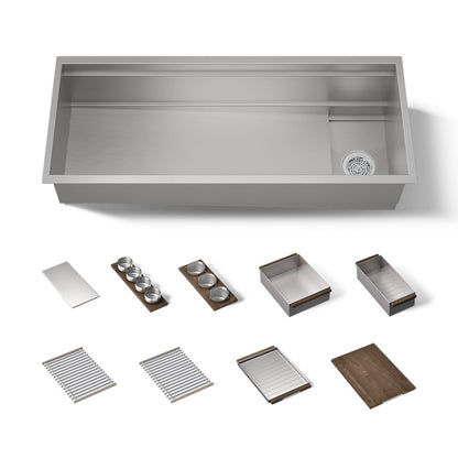 KOHLER K-37907-WAL Synthos 45-3/4" Undermount Single-bowl Workstation Kitchen Sink, Solid Wood Dark Walnut - 3/4 view of prod