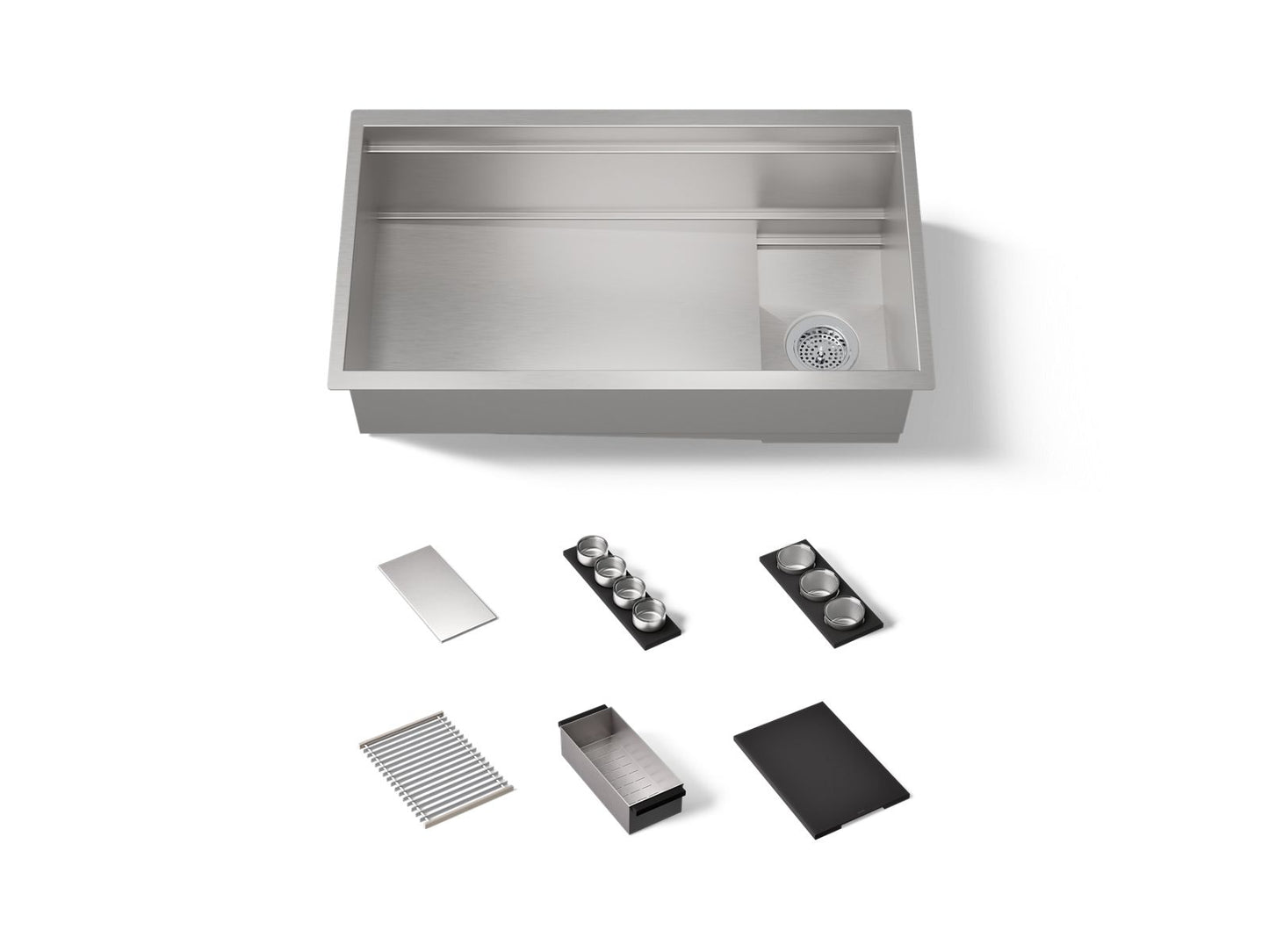 KOHLER K-37908-PAP Synthos 33-3/4" Undermount Single-bowl Workstation Kitchen Sink, Wood Composite Matte Black - 3/4 view of 
