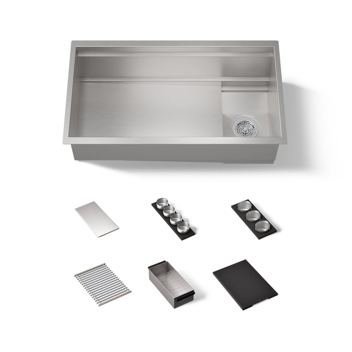 KOHLER K-37908-PAP Synthos 33-3/4" Undermount Single-bowl Workstation Kitchen Sink, Wood Composite Matte Black - 3/4 view of 