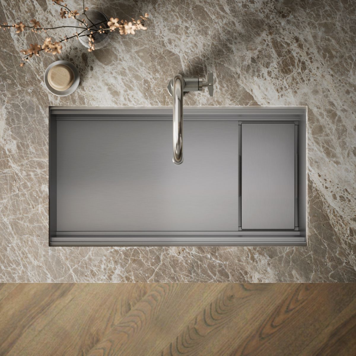 KOHLER K-37908-PAP Synthos 33-3/4" Undermount Single-bowl Workstation Kitchen Sink, Wood Composite Matte Black - Detail image