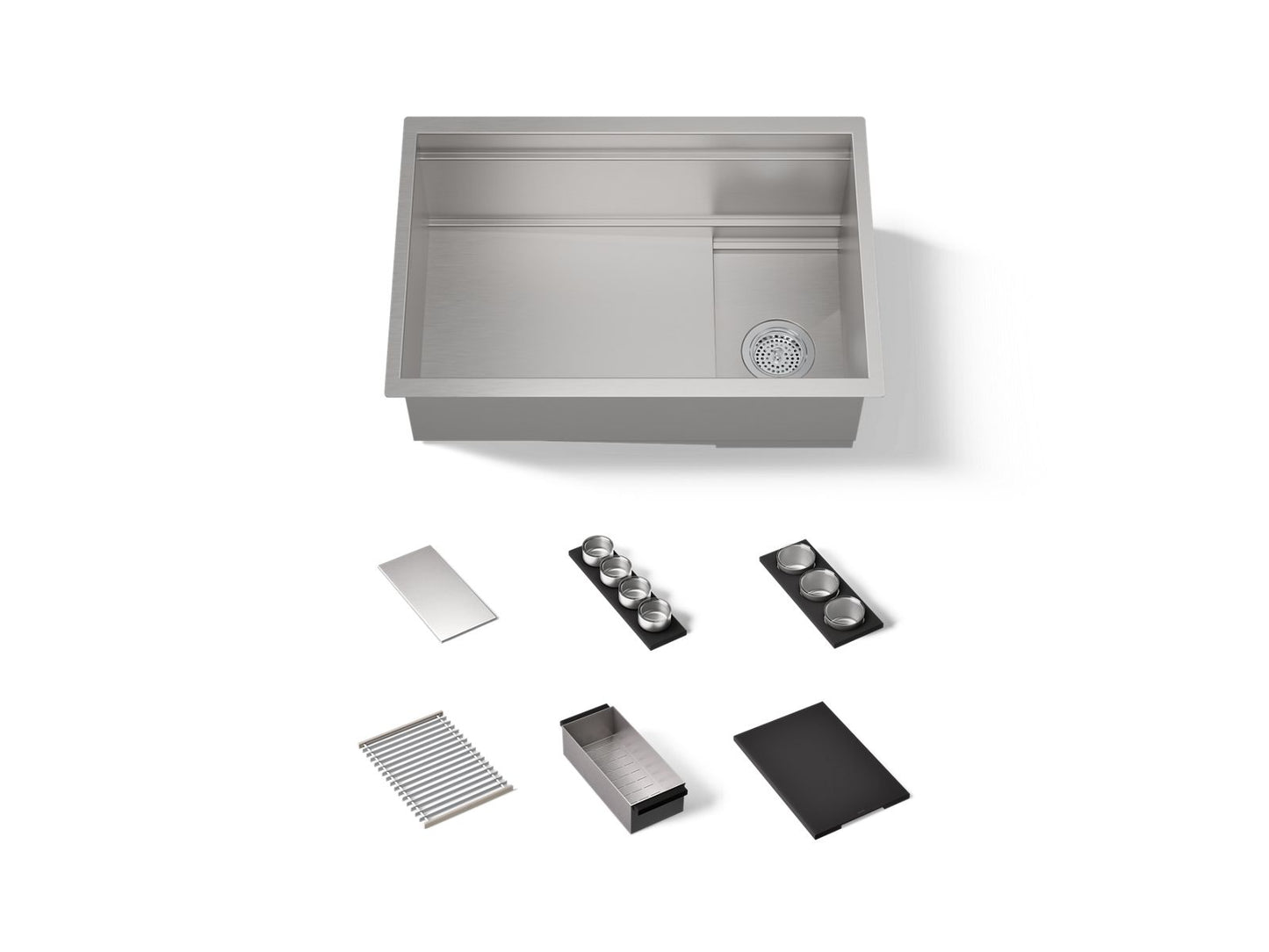 KOHLER K-37911-PAP Synthos 27-3/4" Undermount Single-bowl Workstation Kitchen Sink, Wood Composite Matte Black - 3/4 view of 