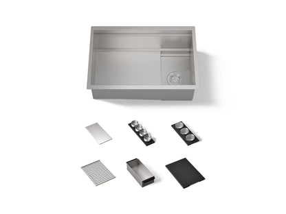 KOHLER K-37911-PAP Synthos 27-3/4" Undermount Single-bowl Workstation Kitchen Sink, Wood Composite Matte Black - 3/4 view of 